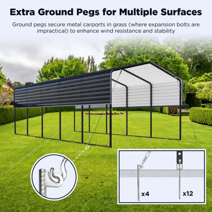 12'x30' Metal Carport with Corrugated Roof