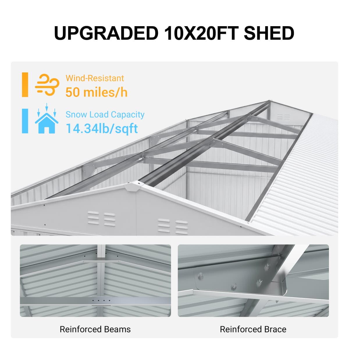 10'x20' Plus Upgraded Metal Shed with Double Front Doors & Side Entry Door