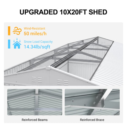 10'x20' Plus Upgraded Metal Shed with Double Front Doors & Side Entry Door
