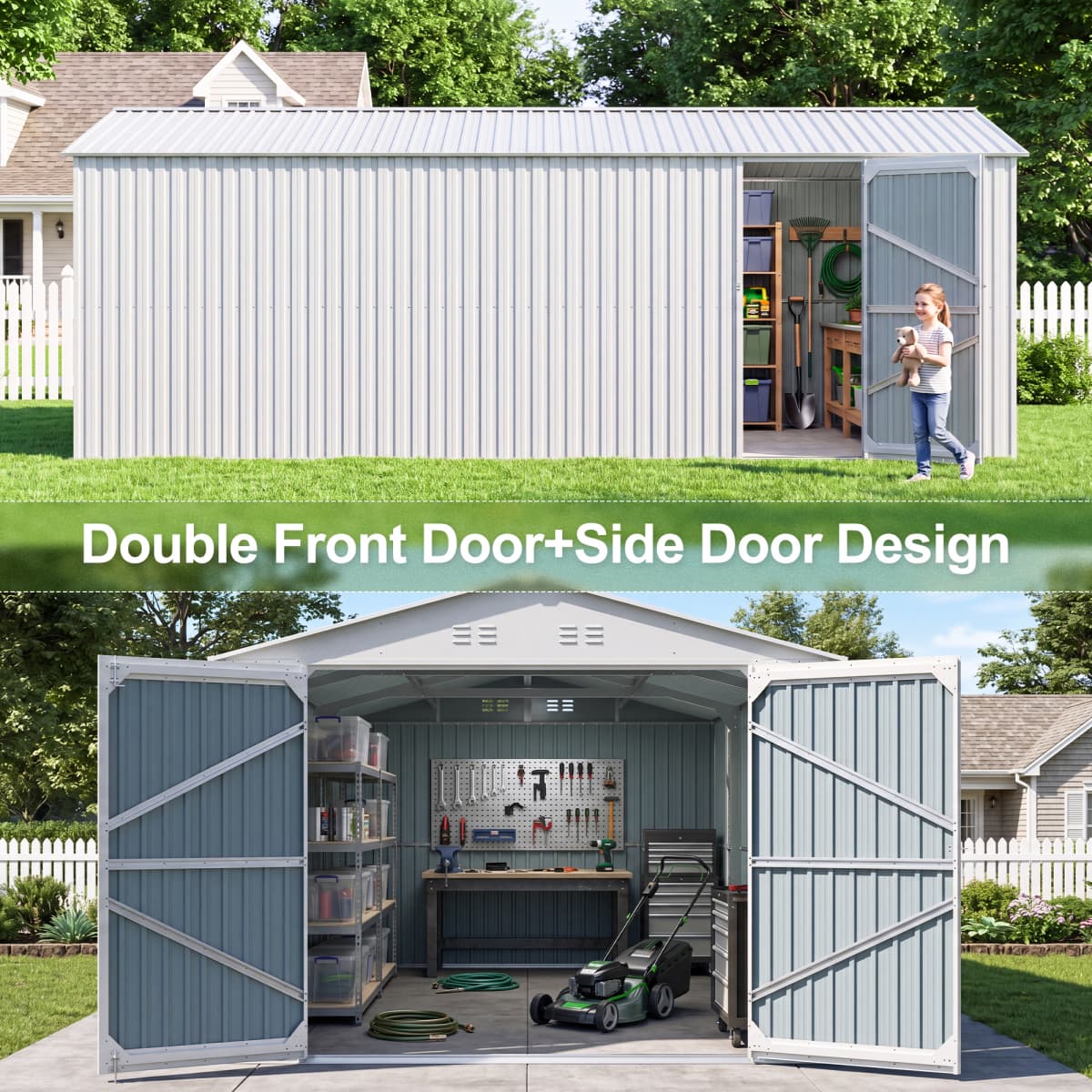 10'x20' Plus Upgraded Metal Shed with Double Front Doors & Side Entry Door