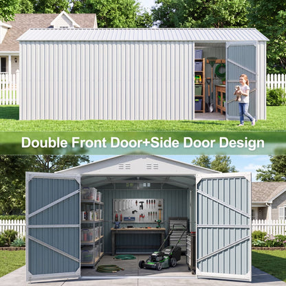 10'x20' Plus Upgraded Metal Shed with Double Front Doors & Side Entry Door