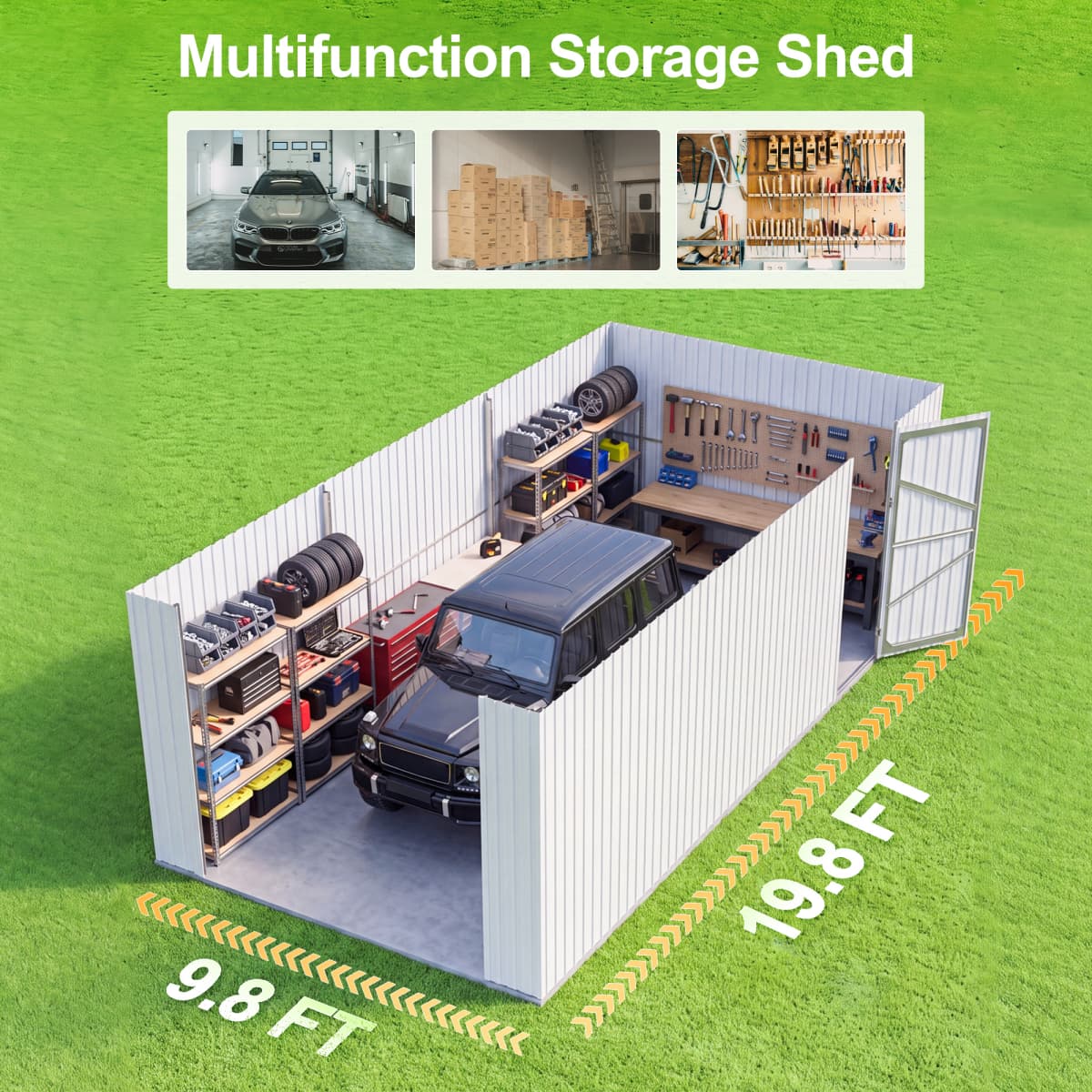 10'x20' Plus Upgraded Metal Shed with Double Front Doors & Side Entry Door