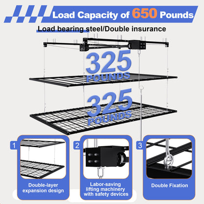 Overhead Double-Layer Garage Storage Rack 4x8 FT
