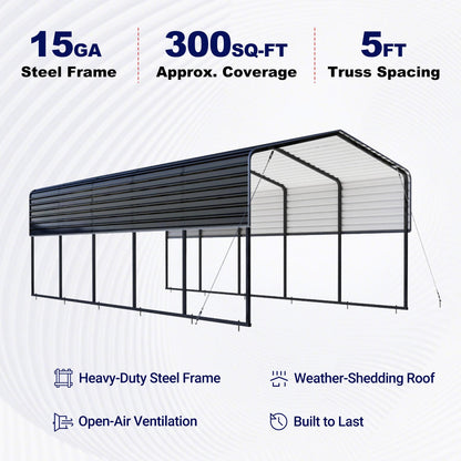 12'x25' Metal Carport with Corrugated Roof