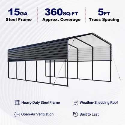 12'x30' Metal Carport with Corrugated Roof