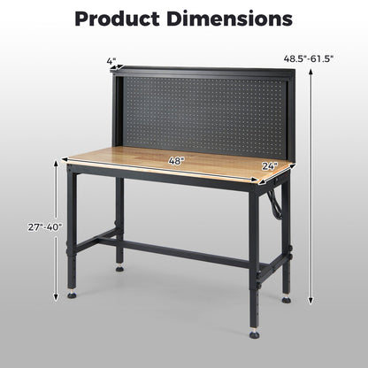 48 Inch Heavy Duty Workbench with AC/USB Outlets and Pegboard-Natural