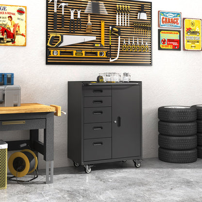 Metal Tool Garage Storage Cabinet with 5 Drawers and 1 Door