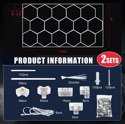 Open Box Baquler 15 Hexagon LED Garage Light System Honeycomb LED Shop Lights with White Border for Garage Workshop Car Detailing Shop Exhibition Hall