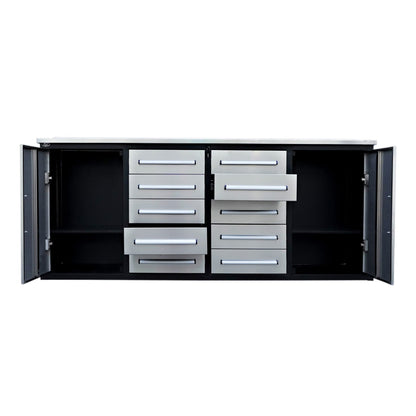 7ft Heavy Duty Workbench with 10 Drawers & 2 Cabinets