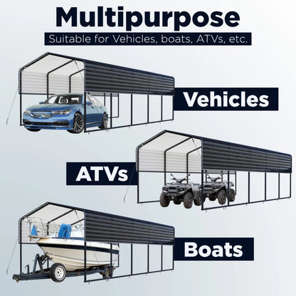 12'x25' Metal Carport with Corrugated Roof