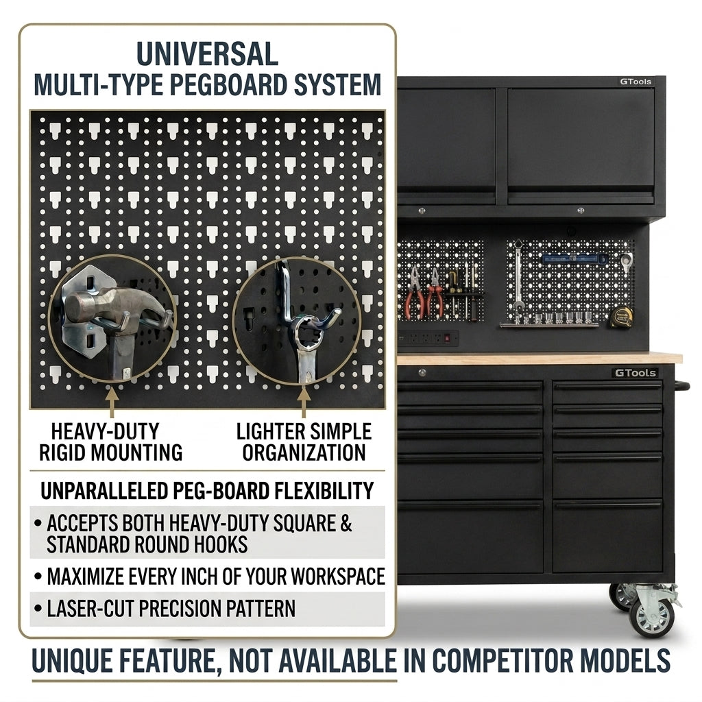 Overhead Pro 72" Rolling Tool Chest | 79" Tall | 25" Deep | 14 Drawers | Overheads | Pegboard & Power Strip
