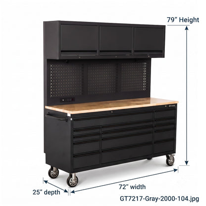 Overhead Pro 72" Rolling Tool Chest | 79" Tall | 25" Deep | 14 Drawers | Overheads | Pegboard & Power Strip