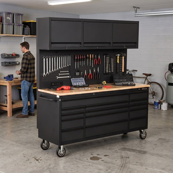 Overhead Pro 72" Rolling Tool Chest | 79" Tall | 25" Deep | 14 Drawers | Overheads | Pegboard & Power Strip