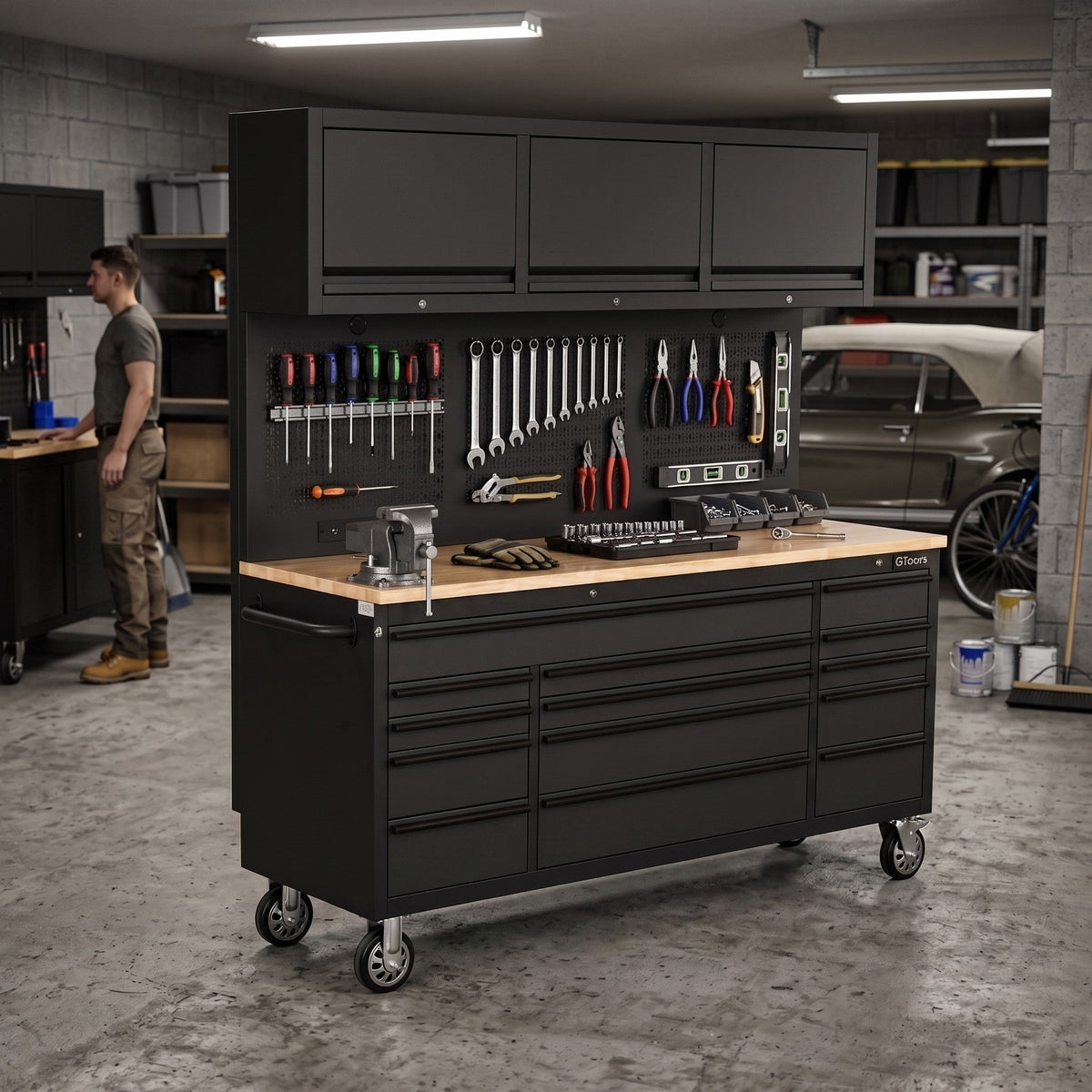 Overhead Pro 72" Rolling Tool Chest | 79" Tall | 25" Deep | 14 Drawers | Overheads | Pegboard & Power Strip