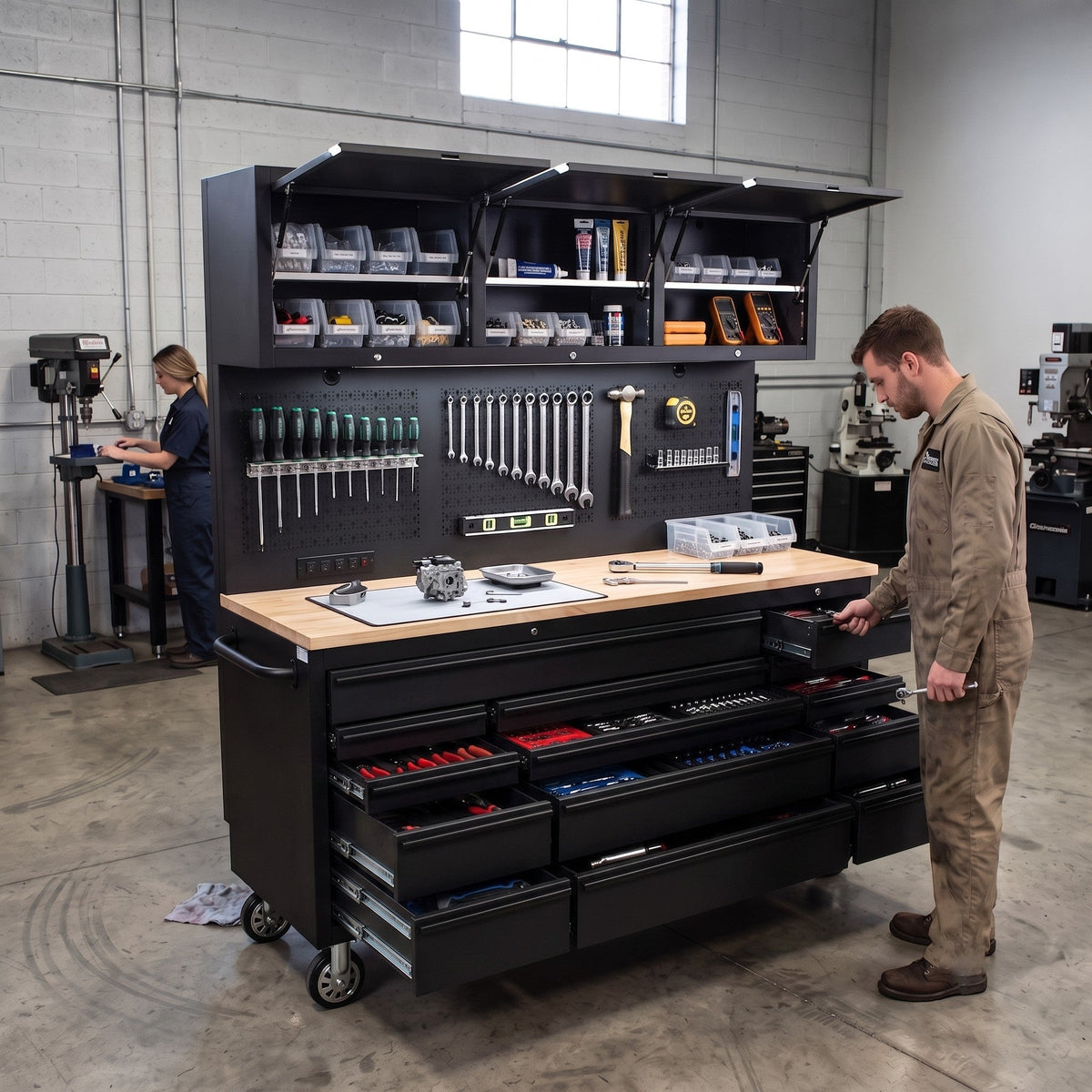 Overhead Pro 72" Rolling Tool Chest | 79" Tall | 25" Deep | 14 Drawers | Overheads | Pegboard & Power Strip