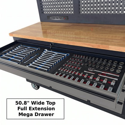 Overhead Pro 72" Rolling Tool Chest | 79" Tall | 25" Deep | 14 Drawers | Overheads | Pegboard & Power Strip