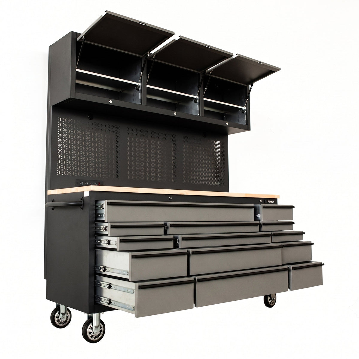 Overhead Pro 72" Rolling Tool Chest | 79" Tall | 25" Deep | 14 Drawers | Overheads | Pegboard & Power Strip