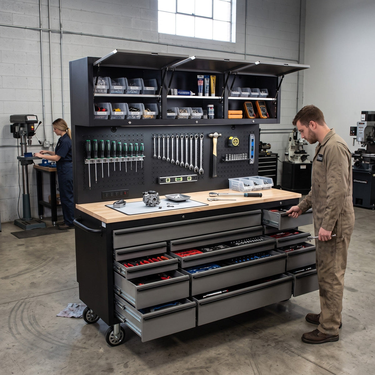 Overhead Pro 72" Rolling Tool Chest | 79" Tall | 25" Deep | 14 Drawers | Overheads | Pegboard & Power Strip