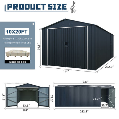 10'x20' Plus Upgraded Metal Shed with Double Front Doors & Side Entry Door