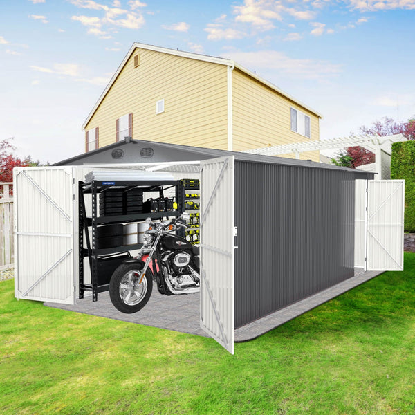 10'x20' Metal Shed with Double Front Doors & Side Entry Door