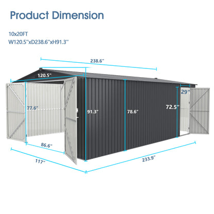 10'x20' Metal Shed with Double Front Doors & Side Entry Door