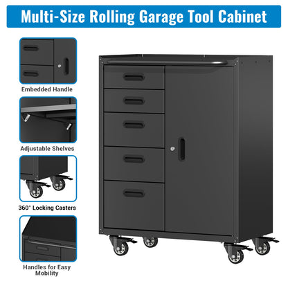Metal Tool Garage Storage Cabinet with 5 Drawers and 1 Door