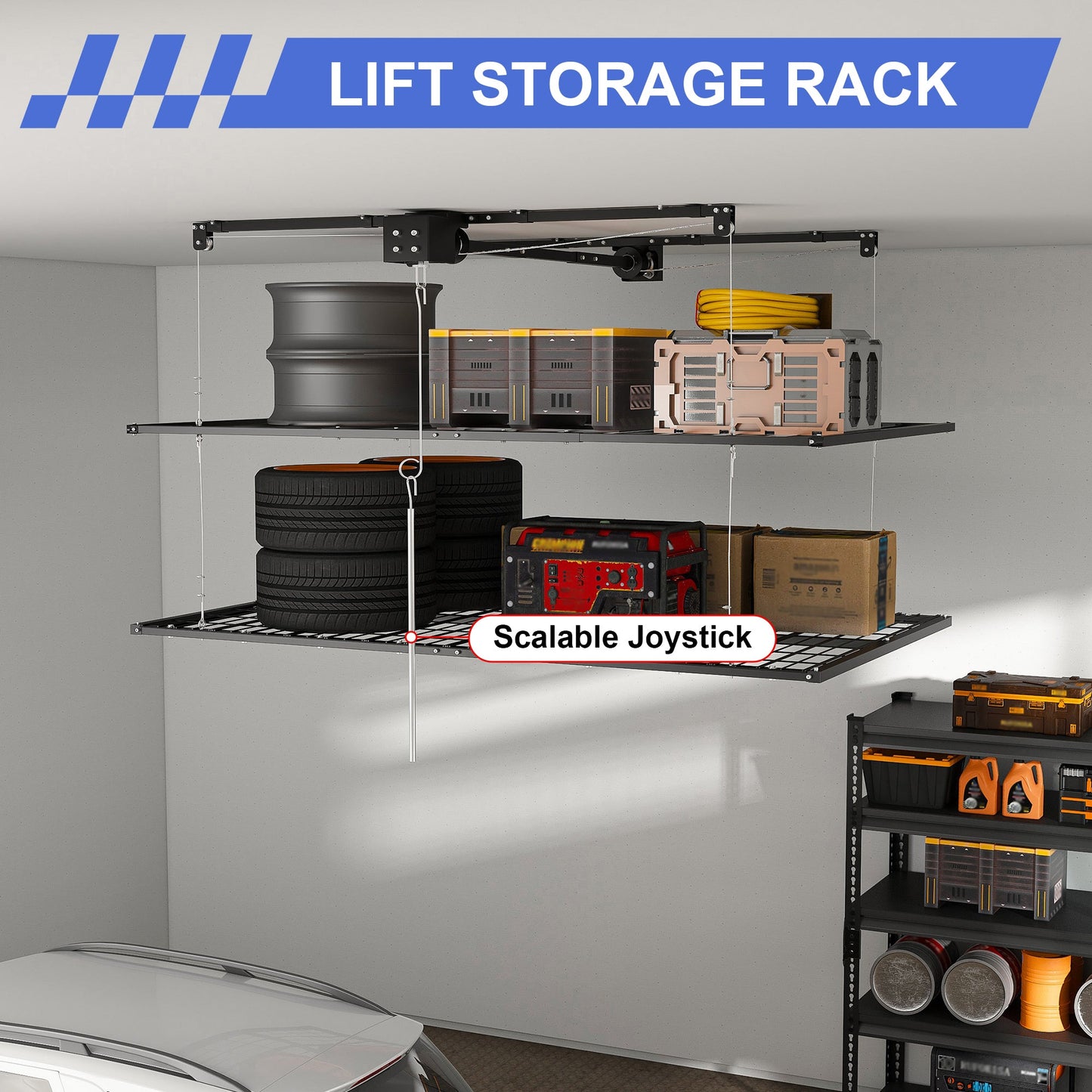 Overhead Double-Layer Garage Storage Rack 4x8 FT