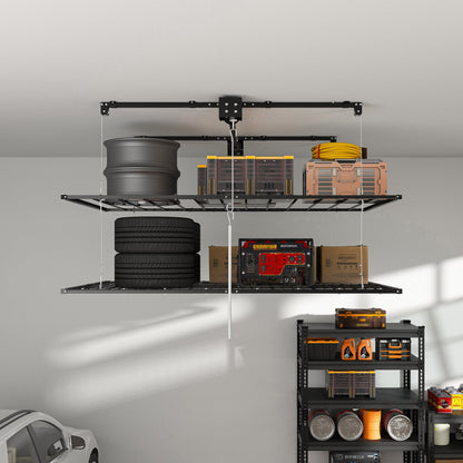 Overhead Double-Layer Garage Storage Rack 4x8 FT