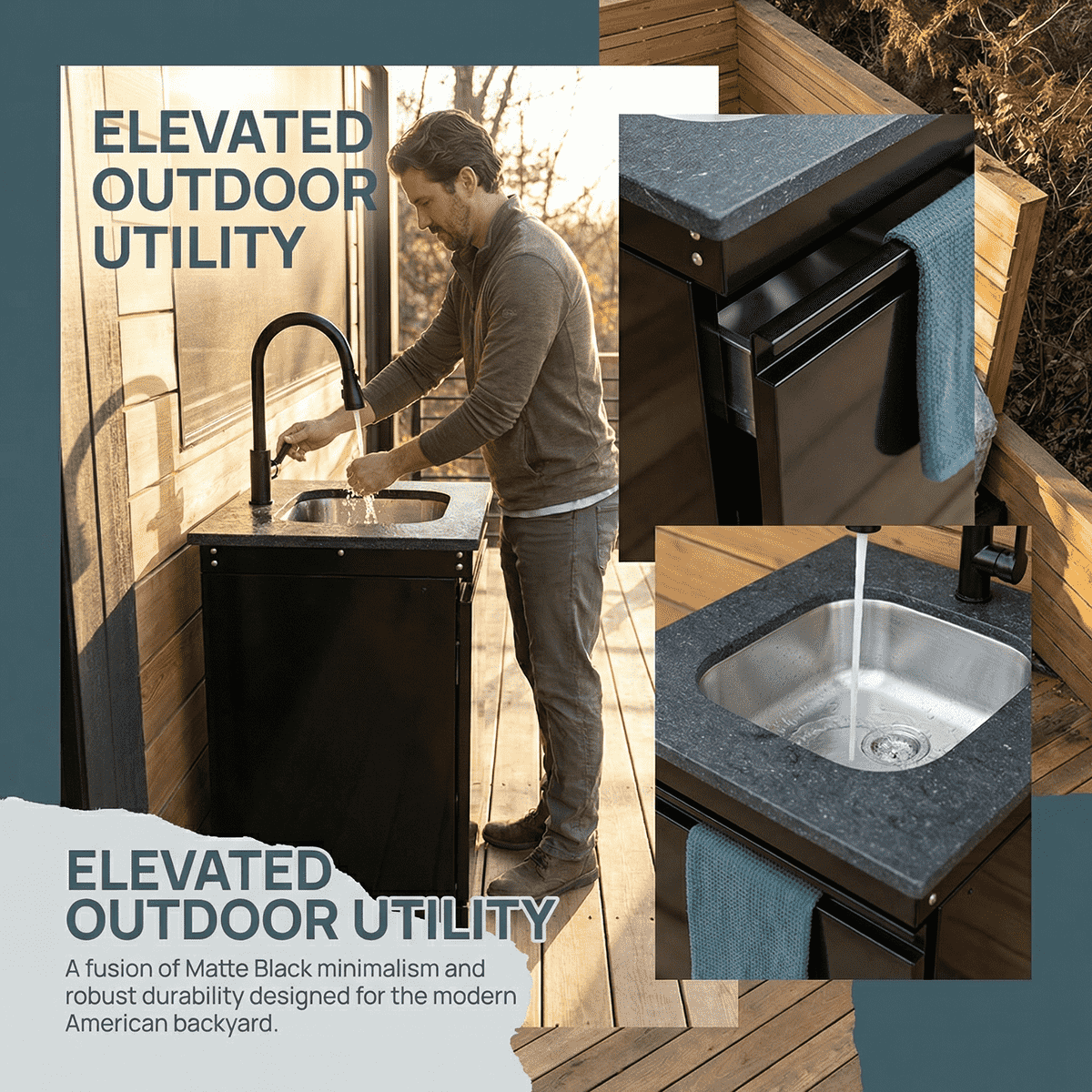 Single Door Sink Cabinet with Tap Stainless Steel Outdoor Kitchen