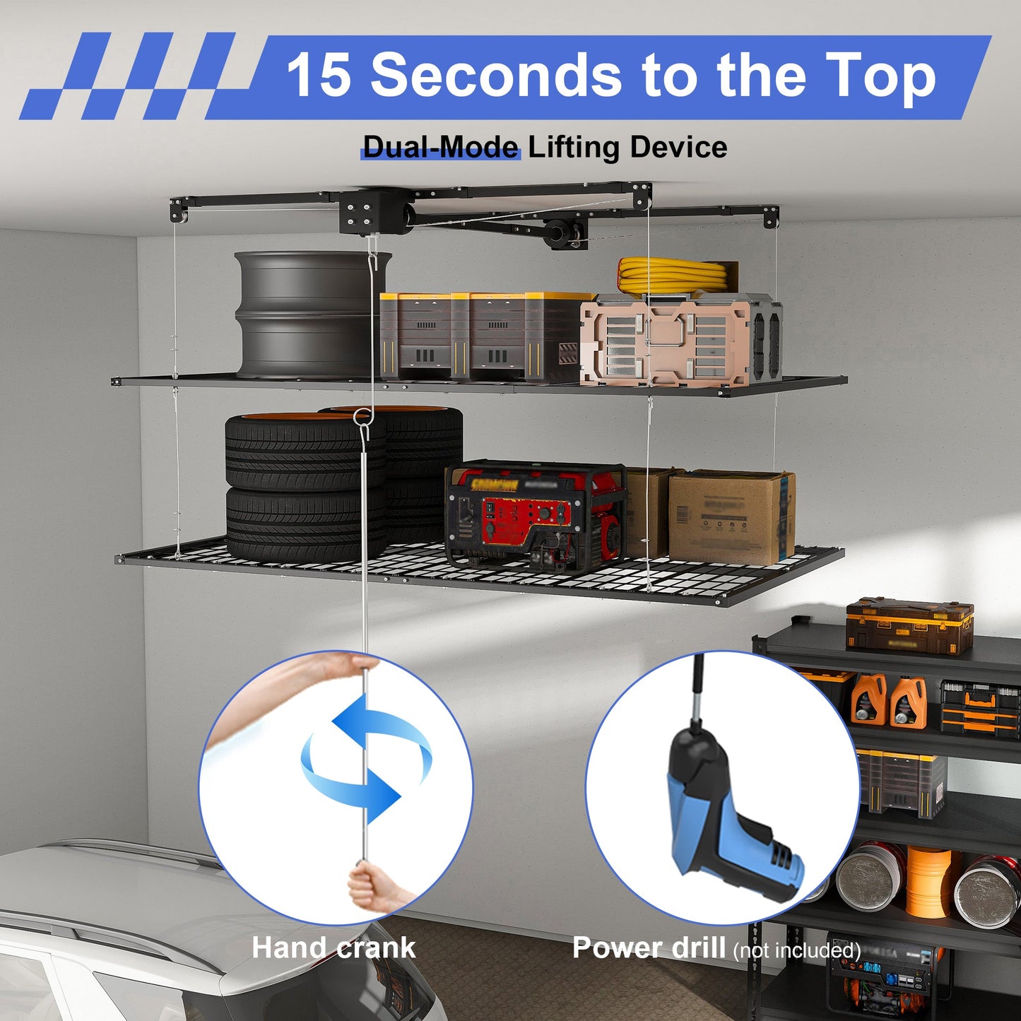 Overhead Double-Layer Garage Storage Rack 4x8 FT