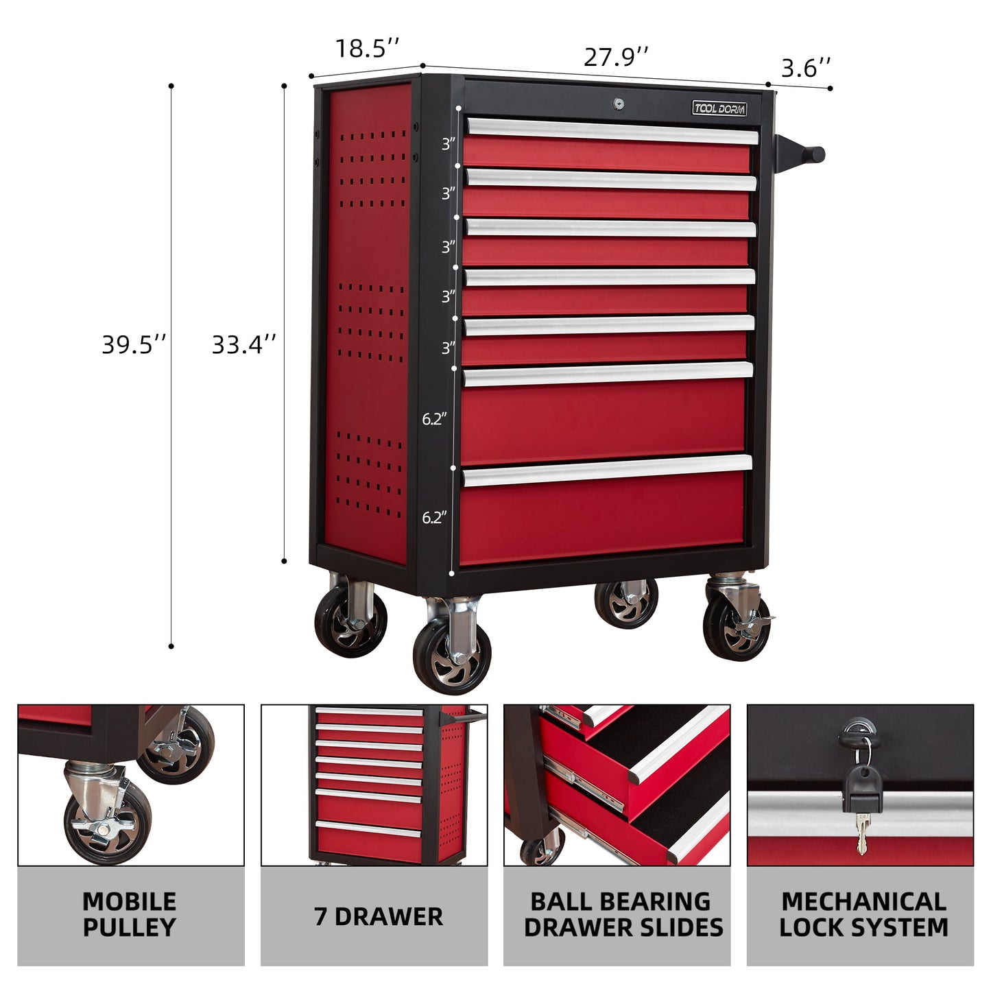 7-Drawer Rolling Tool Chest with Locking Wheels & Drawers
