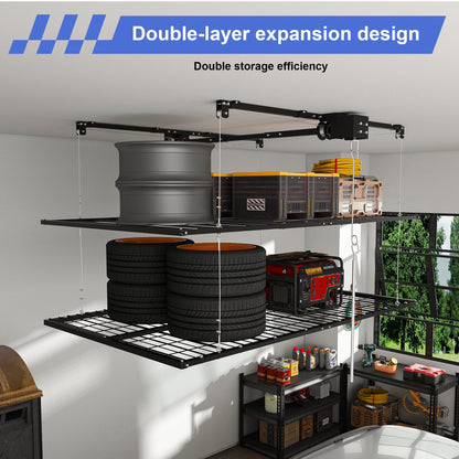 Overhead Double-Layer Garage Storage Rack 4x8 FT