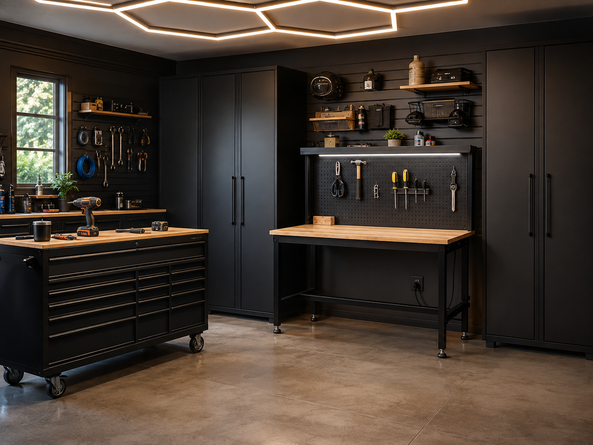 Garage workspace inspiration with organized tools and storage