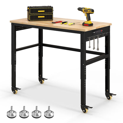 48 Inch Adjustable Work Bench with Power Outlets-Natural