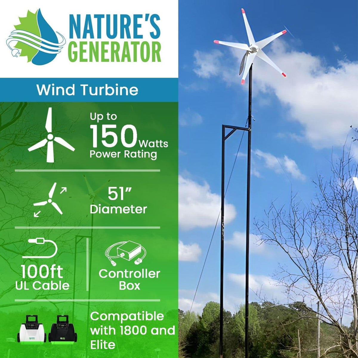 Refurbished - Nature's Generator 150W Wind Turbine